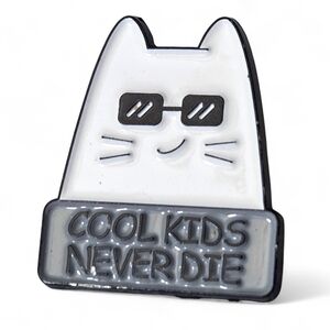 "Cool Kids Never Die" Enamel Pin - Retro White Cat w/ Sunglasses Streetwear NWOT